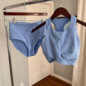 Blue Ribbed High Waist Women's Bikini